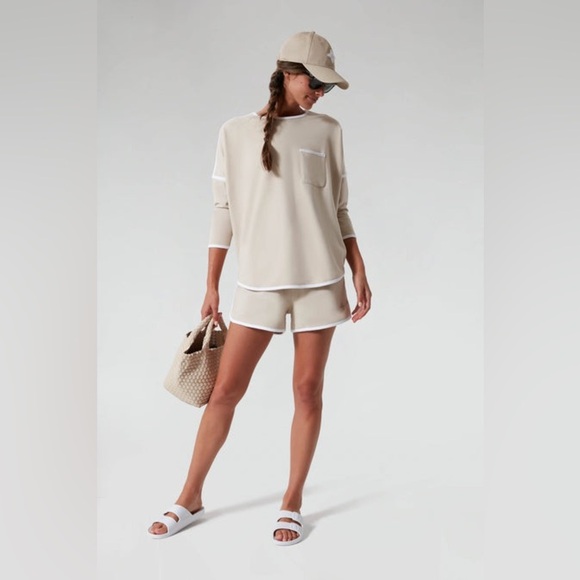 Tuckernuck Beige Sand & White Farah Terry Pullover Oversized Size XS/S Sporty - Picture 2 of 9